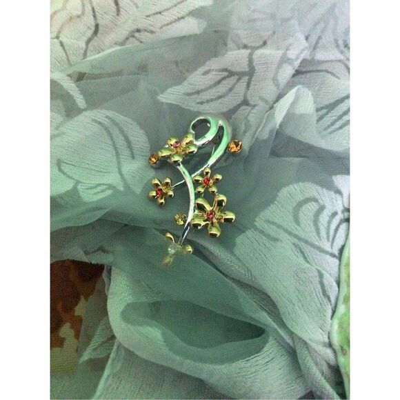 Artisan Silver Gold & Orange Floral Brooch Pin SO PRETTY! - Picture 13 of 16